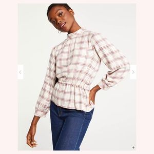 ANN TAYLOR Plaid Cinched Peplum Top